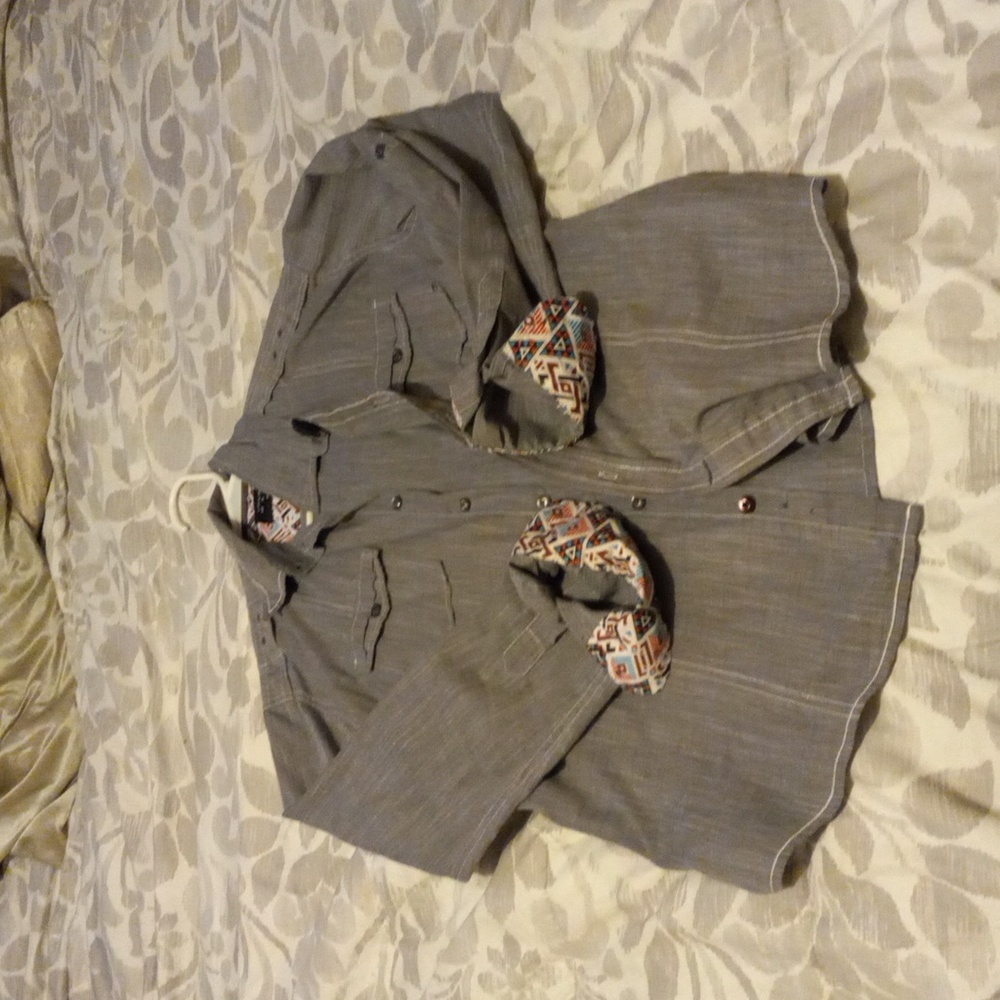 Mens Grey Long Sleeve Shirt - Medium